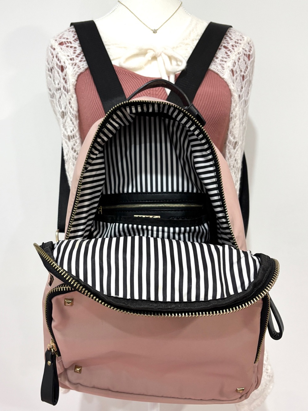 Pink Backpack with Stripes